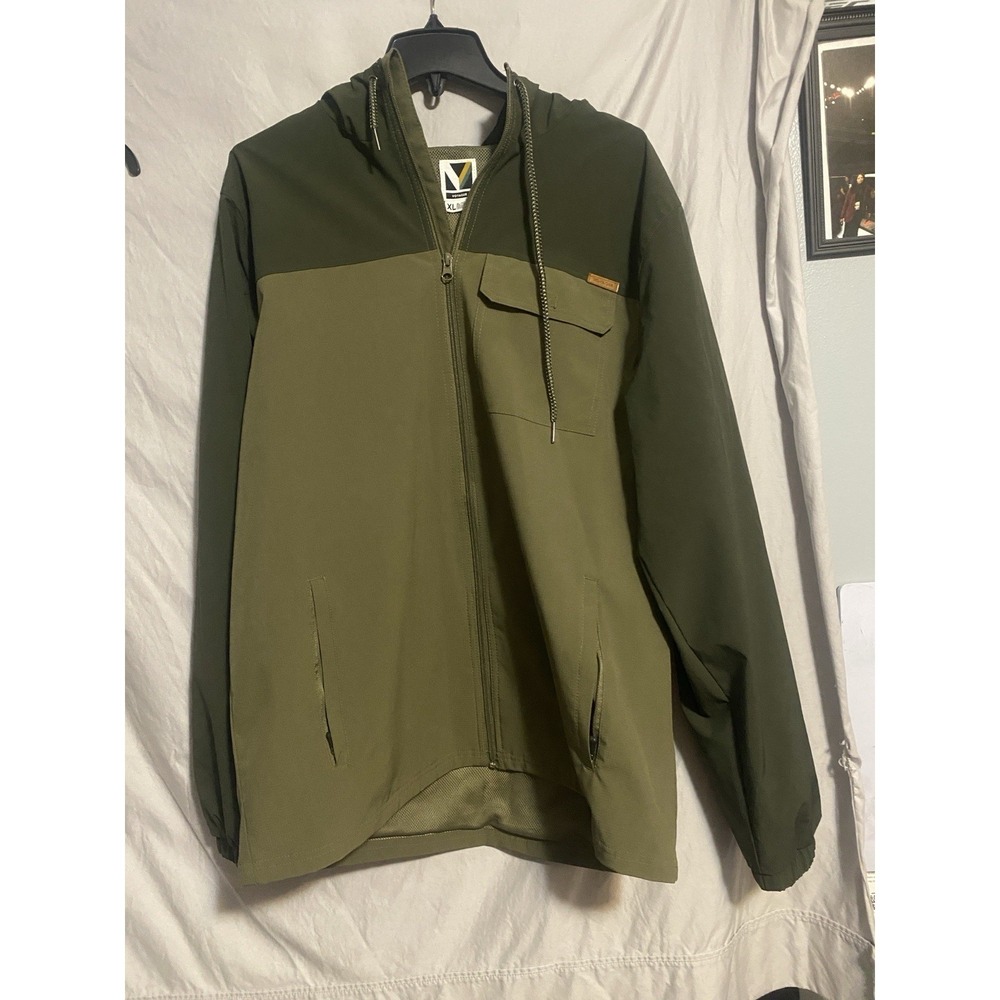 Voyager Two-Tone Full Zip Hooded Windbreaker Jacket Adult XL Green Beige